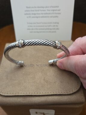 David Yurman Silver 5mm Cable Cuff Bracelet with Channel Set Diamonds